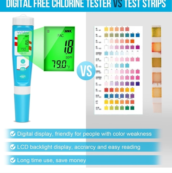Pool Chlorine pH Tester YINMIK Free Chlorine Salt pH Tester 7 in 1 Digital - Picture 2 of 9